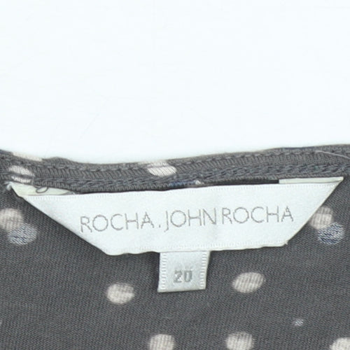 John Rocha Womens Grey Polka Dot Ruffle V-Neck Tunic Blouse Size 20