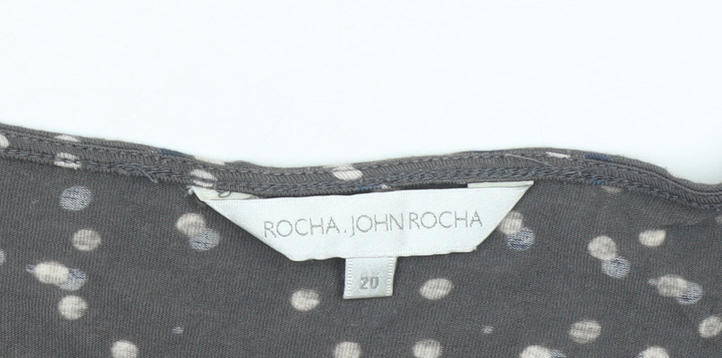 John Rocha Womens Grey Polka Dot Ruffle V-Neck Tunic Blouse Size 20