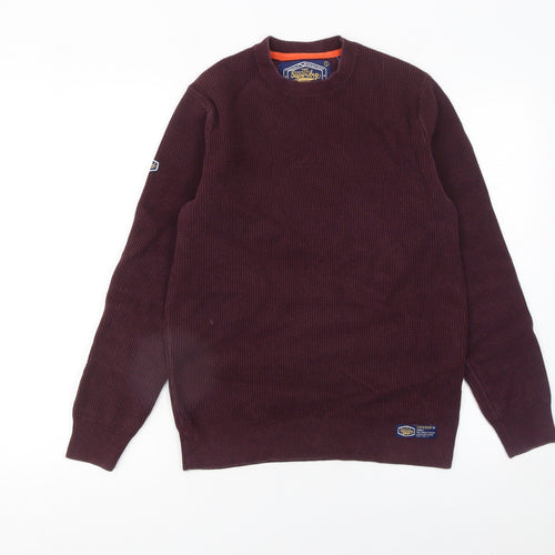 Superdry Men’s Red Cotton Waffle Knit Jumper Size M Crew Neck