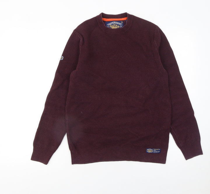Superdry Men’s Red Cotton Waffle Knit Jumper Size M Crew Neck
