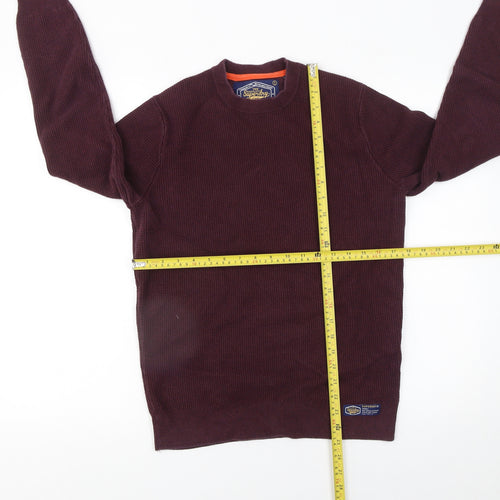 Superdry Men’s Red Cotton Waffle Knit Jumper Size M Crew Neck
