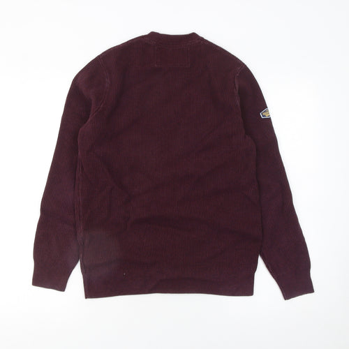 Superdry Men’s Red Cotton Waffle Knit Jumper Size M Crew Neck