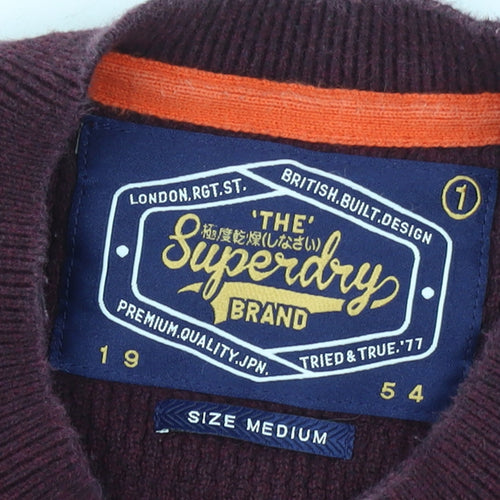 Superdry Men’s Red Cotton Waffle Knit Jumper Size M Crew Neck