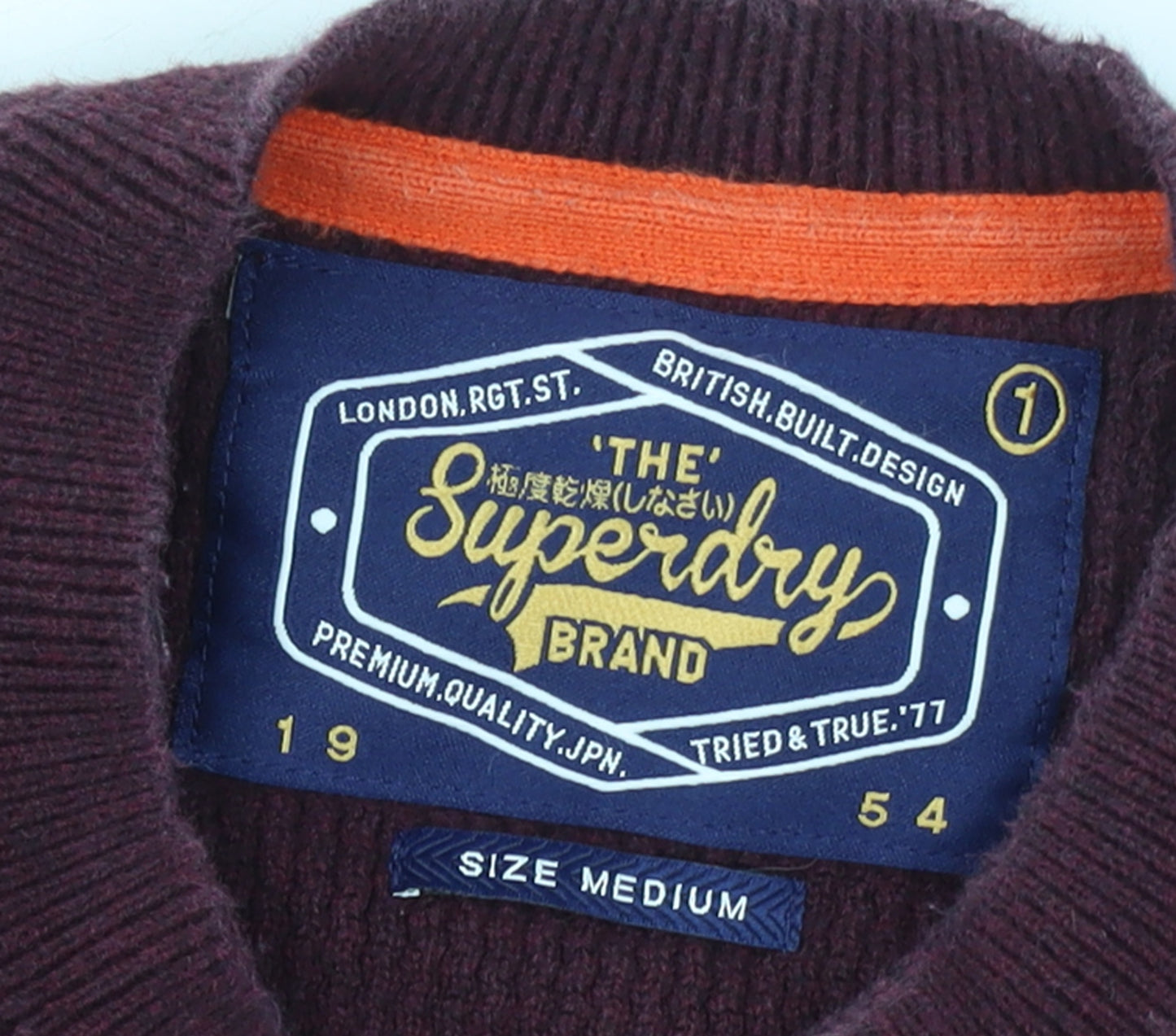 Superdry Men’s Red Cotton Waffle Knit Jumper Size M Crew Neck