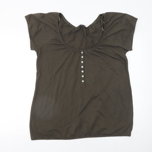 Roger & Rogers Women Khaki Short Sleeve Henley T-Shirt Size 20 100% Cotton