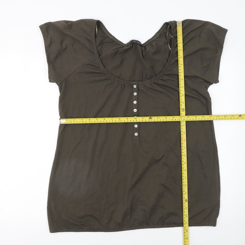 Roger & Rogers Women Khaki Short Sleeve Henley T-Shirt Size 20 100% Cotton