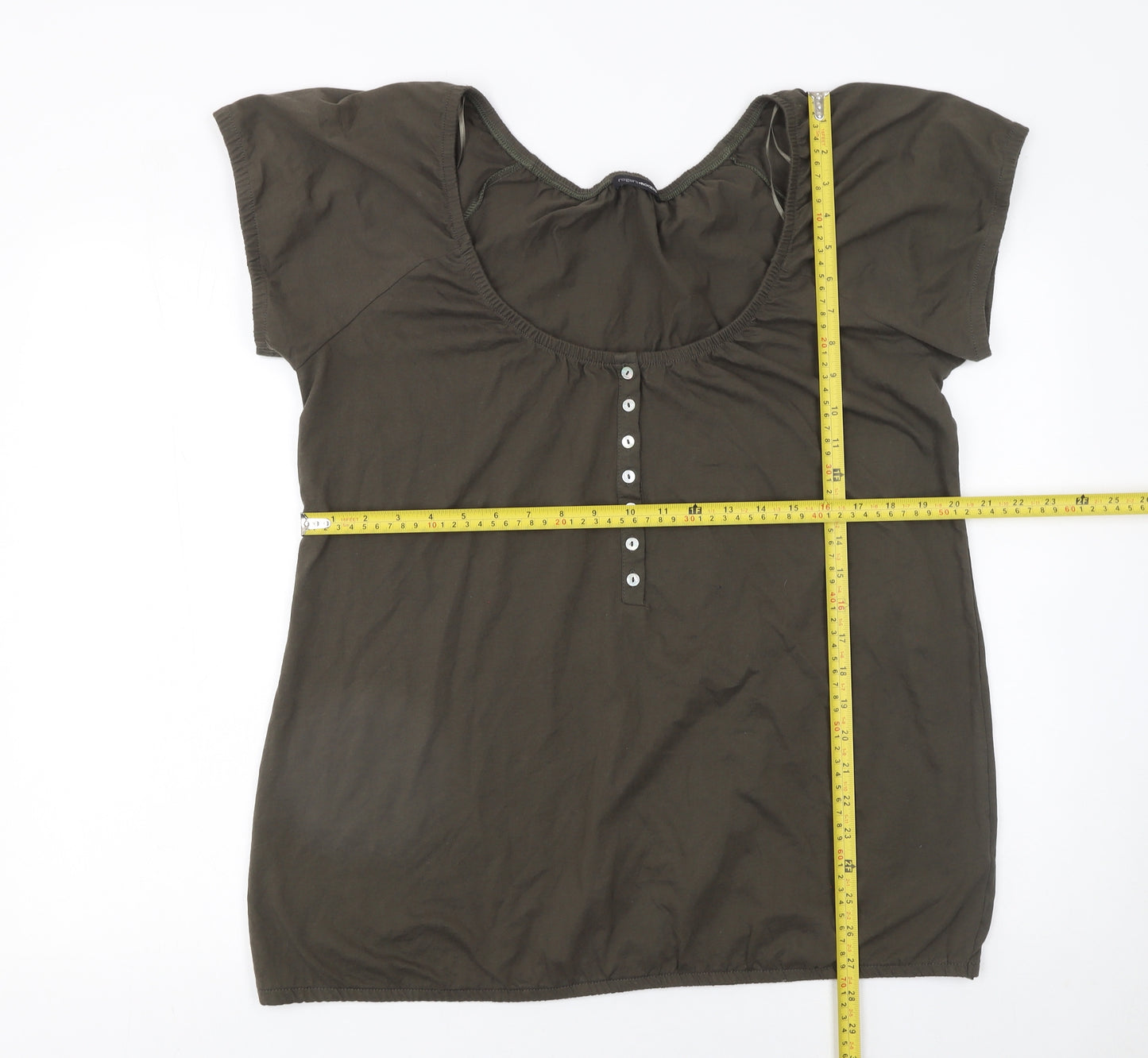 Roger & Rogers Women Khaki Short Sleeve Henley T-Shirt Size 20 100% Cotton