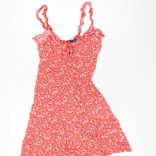 Zara Women Red Floral Slip Dress XS Boho Summer Holiday