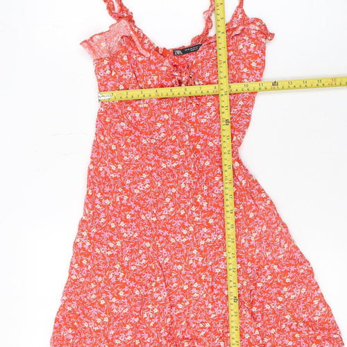 Zara Women Red Floral Slip Dress XS Boho Summer Holiday