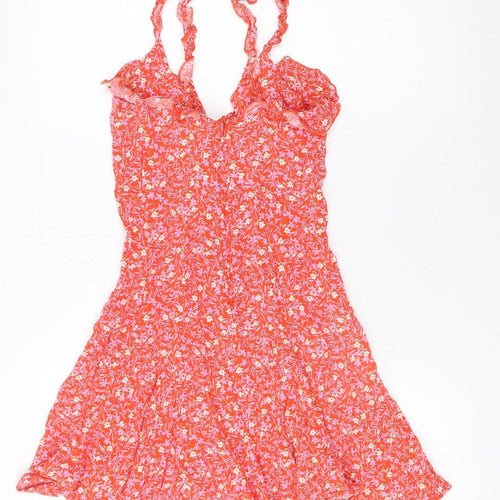 Zara Women Red Floral Slip Dress XS Boho Summer Holiday