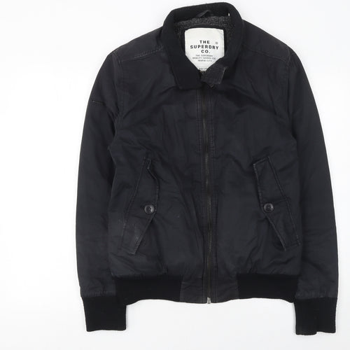 Superdry Men’s Black Bomber Jacket L Cotton Casual Zip Coat