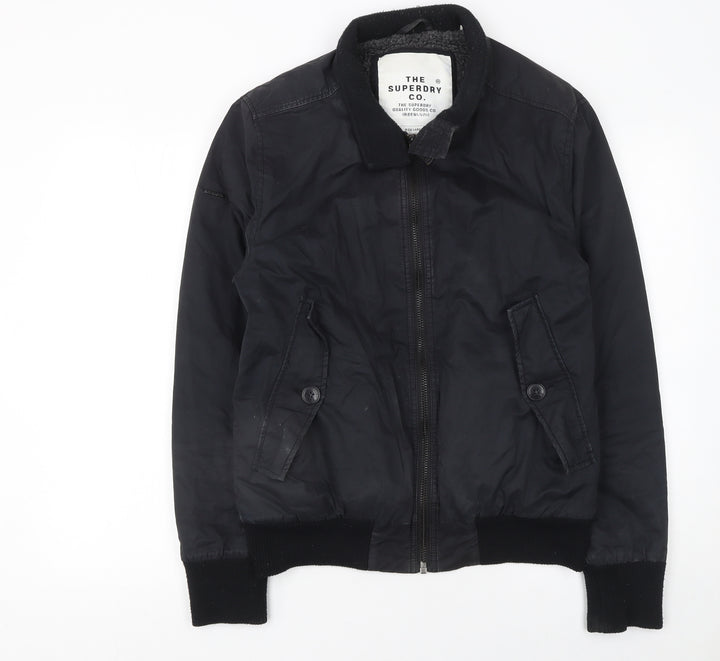 Superdry Men’s Black Bomber Jacket L Cotton Casual Zip Coat