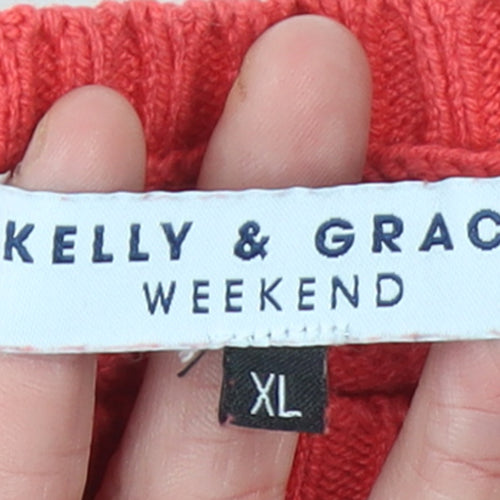 Kelly & Grace Women’s Red Cable Knit Crew Neck Jumper XL
