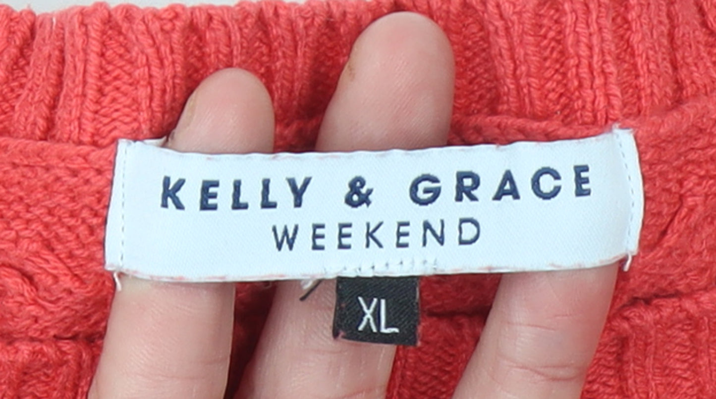 Kelly & Grace Women’s Red Cable Knit Crew Neck Jumper XL