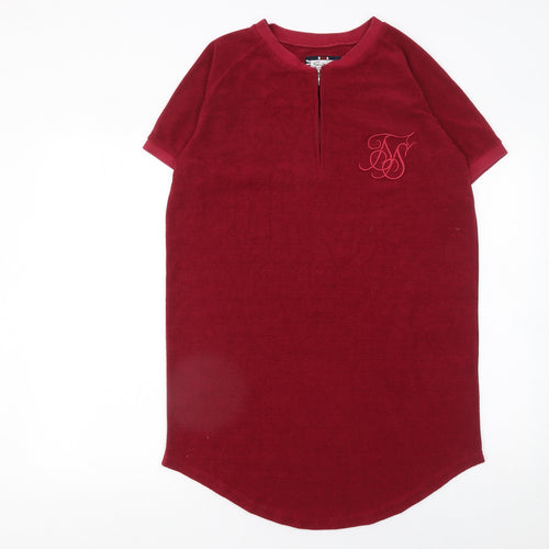 SikSilk Men's Red Short Sleeve 1/2 Zip Crew Neck T-Shirt Size M
