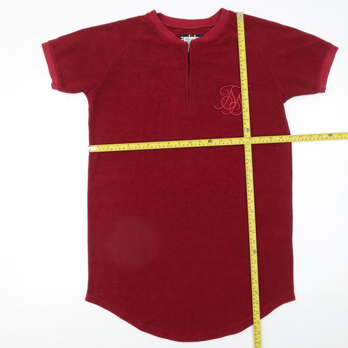 SikSilk Men's Red Short Sleeve 1/2 Zip Crew Neck T-Shirt Size M
