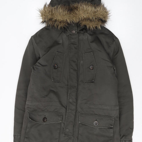 Springfield Womens Green Fur Trim Hooded Parka Jacket Size M