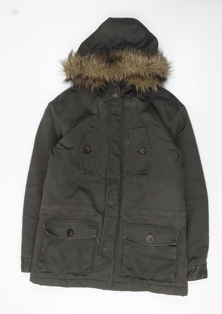 Springfield Womens Green Fur Trim Hooded Parka Jacket Size M