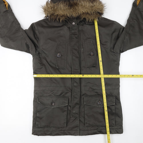 Springfield Womens Green Fur Trim Hooded Parka Jacket Size M