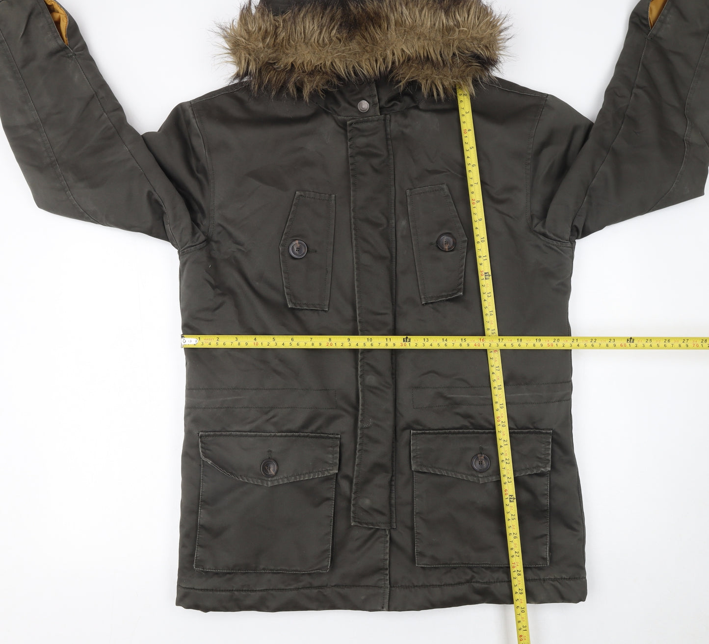 Springfield Womens Green Fur Trim Hooded Parka Jacket Size M