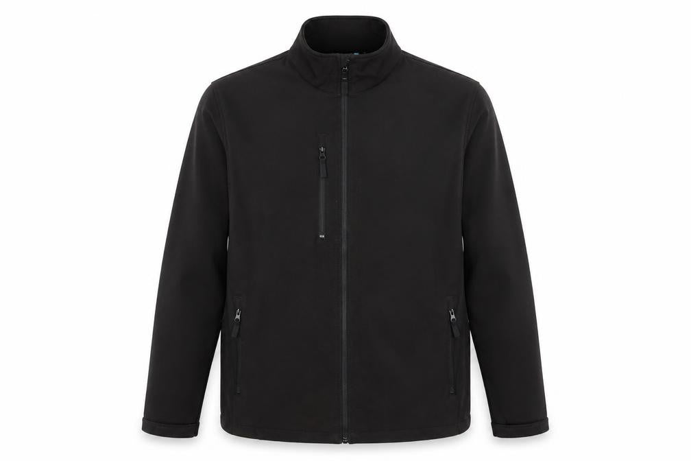 Front view of Fort Workwear Men’s Black Soft Shell Jacket M Windproof Water Resistant