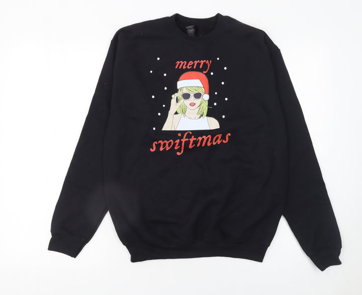 Gildan Women Black Merry Swiftmas Crew Neck Sweatshirt Size L