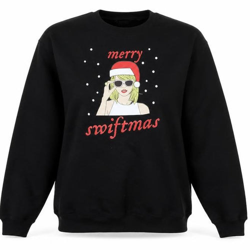 Gildan Women Black Merry Swiftmas Crew Neck Sweatshirt Size L