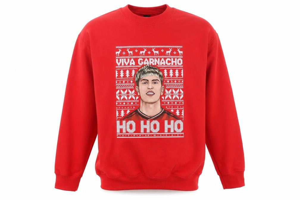 Front view of Gildan boys’ red christmas pullover sweatshirt l funny graphic ho ho ho