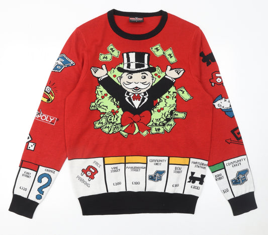 Monopoly Men's Red Graphic Knit Pullover Jumper Size M