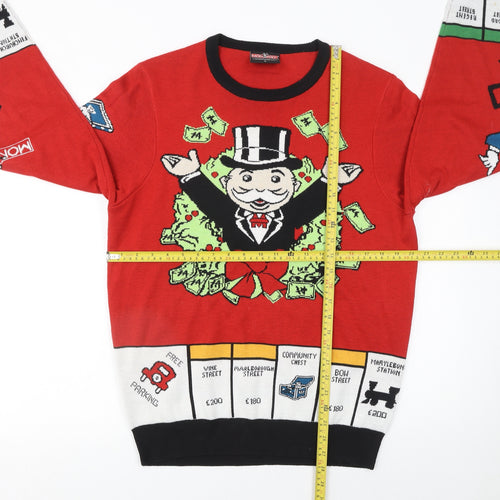 Monopoly Men's Red Graphic Knit Pullover Jumper Size M