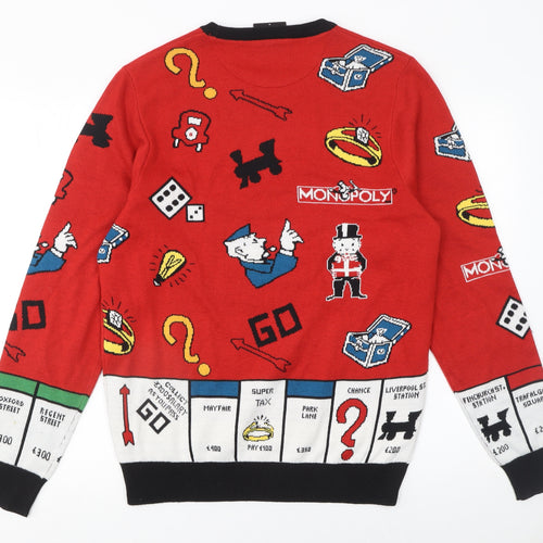 Monopoly Men's Red Graphic Knit Pullover Jumper Size M