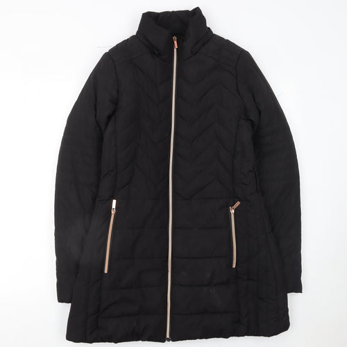 QED LDN Womens Black Mid-Length Puffer Jacket Size 8