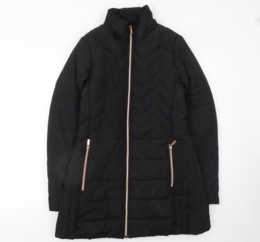 QED LDN Womens Black Mid-Length Puffer Jacket Size 8