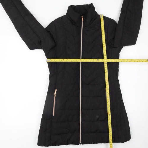 QED LDN Womens Black Mid-Length Puffer Jacket Size 8