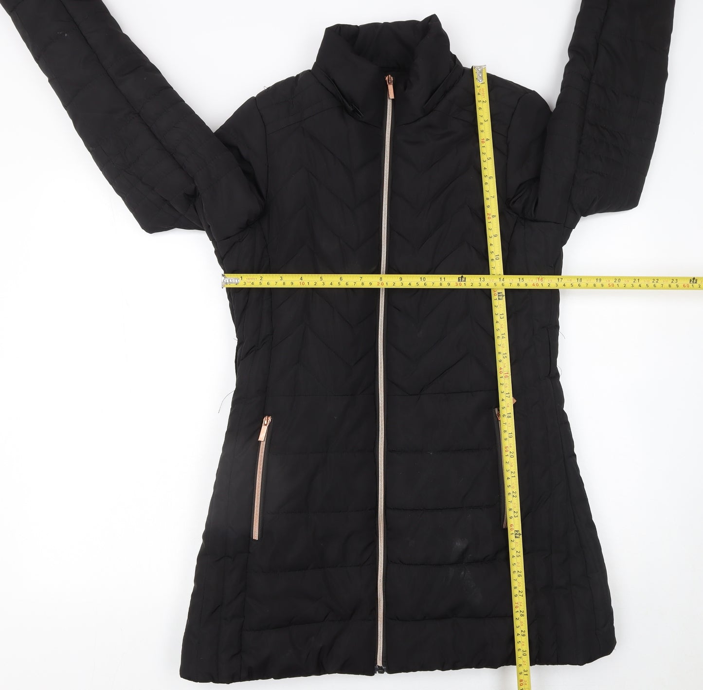QED LDN Womens Black Mid-Length Puffer Jacket Size 8