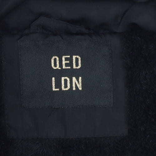 QED LDN Womens Black Mid-Length Puffer Jacket Size 8