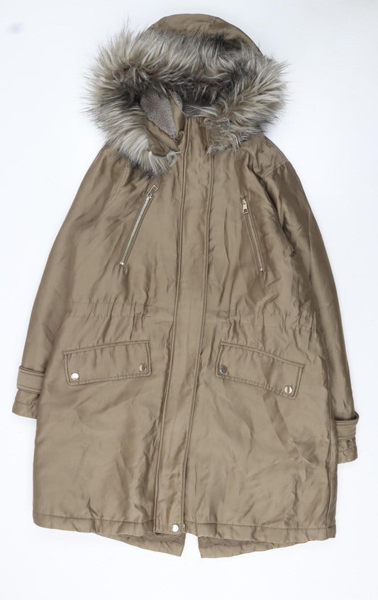 Next Women’s Brown Long Hooded Parka Coat Size 14