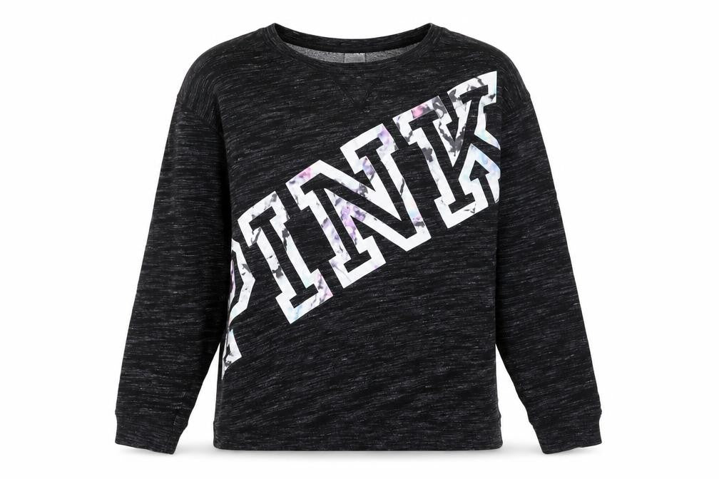 Front view of Victoria's Secret PINK Women's Black Cotton Blend Pullover Sweatshirt, size 12