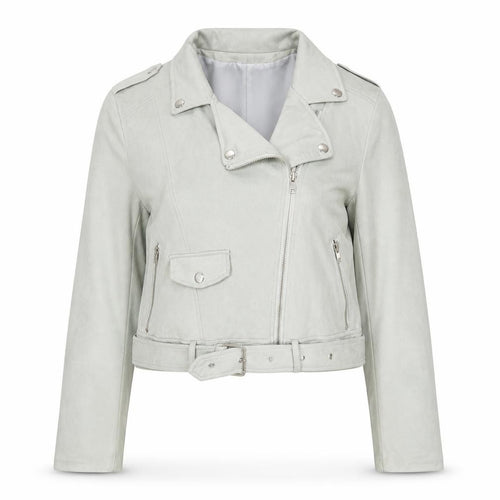Missguided Women's Grey Faux Suede Biker Jacket Size 10 Cropped Belted