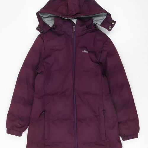 Trespass Girls Purple Hooded Waterproof Puffer Coat 9-10 Years Long Winter Jacket