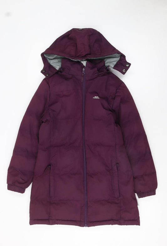 Trespass Girls Purple Hooded Waterproof Puffer Coat 9-10 Years Long Winter Jacket