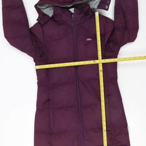 Trespass Girls Purple Hooded Waterproof Puffer Coat 9-10 Years Long Winter Jacket