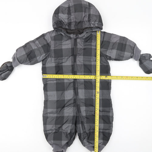 babyGap Unisex Baby Grey Check Puffer Snowsuit 6-12 Months Hooded Down Filled