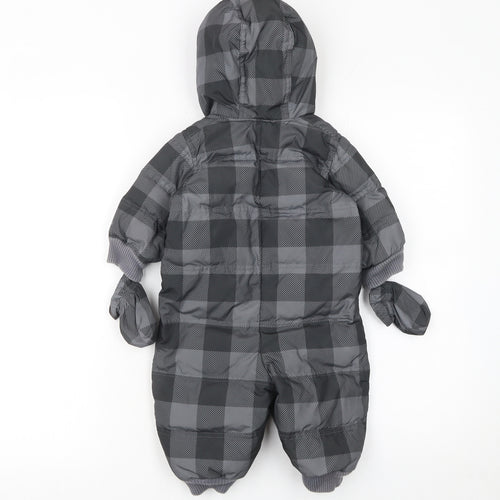 babyGap Unisex Baby Grey Check Puffer Snowsuit 6-12 Months Hooded Down Filled