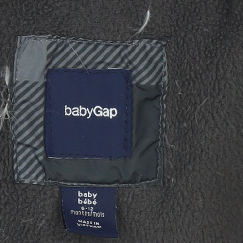 babyGap Unisex Baby Grey Check Puffer Snowsuit 6-12 Months Hooded Down Filled