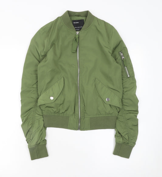 Bershka Women Green XS Bomber Jacket Polyester Casual Style