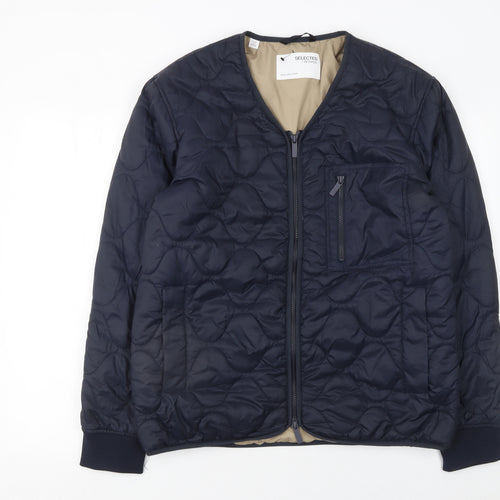 SELECTED HOMME Men’s Blue Quilted Zip Jacket L Regular Nylon