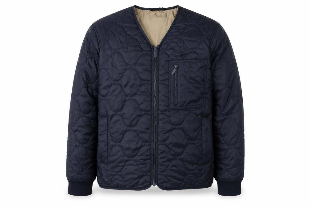 Front view of SELECTED HOMME Men’s Blue Quilted Zip Jacket L Regular Nylon
