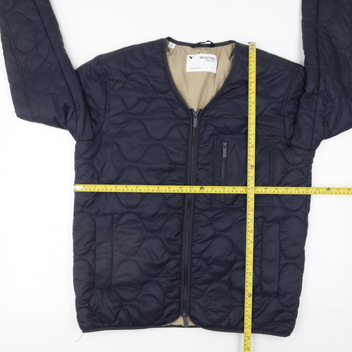 SELECTED HOMME Men’s Blue Quilted Zip Jacket L Regular Nylon