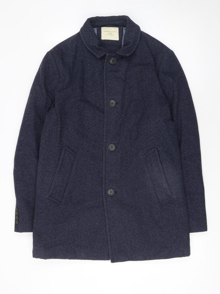 Selected Homme Men's Navy Wool Blend Mid-Length Coat Size M